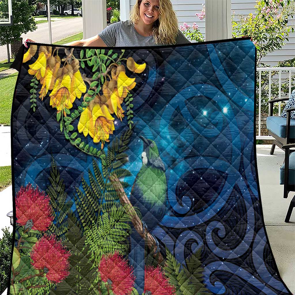 Tui Bird New Zealand Starry Sky Quilt Maori Koru LT7 Galaxy - Polynesian Pride