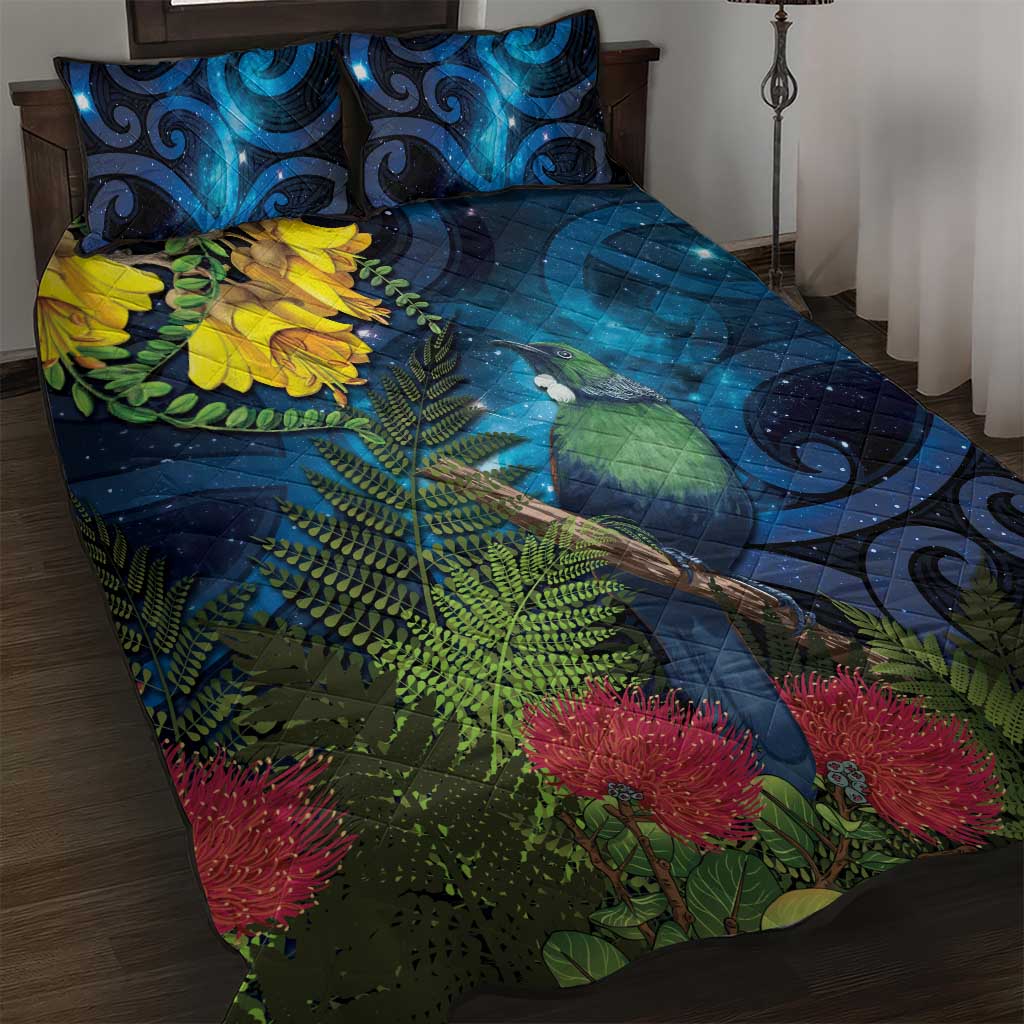 Tui Bird New Zealand Starry Sky Quilt Bed Set Maori Koru LT7 Galaxy - Polynesian Pride