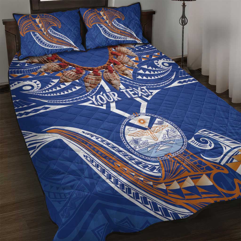 Yokwe Marshall Islands Personalized Quilt Bed Set Jemenei Day - Seashell Necklace LT7 Blue - Polynesian Pride