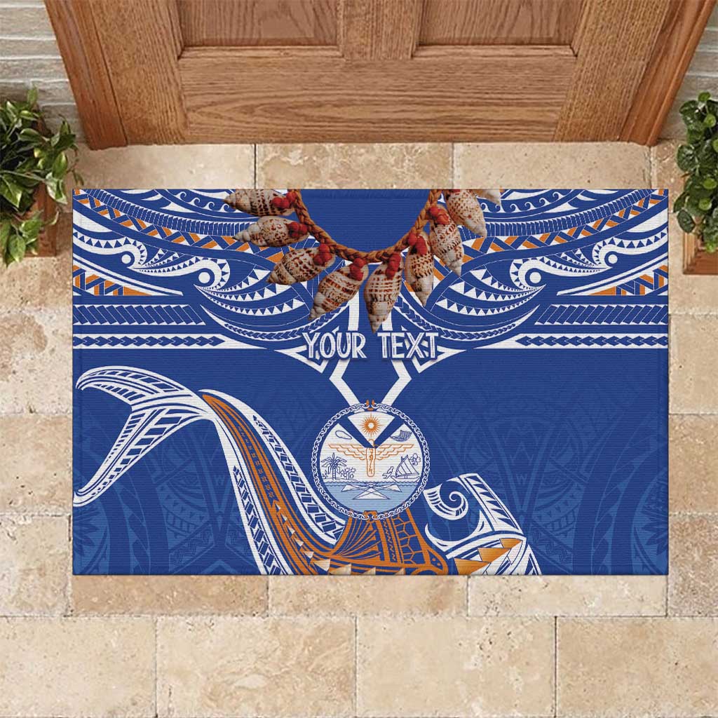 Yokwe Marshall Islands Personalized Rubber Doormat Jemenei Day - Seashell Necklace LT7 Blue - Polynesian Pride