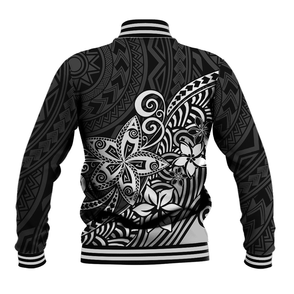 Polynesia Baseball Jacket Plumeria Black Curves LT7 - Polynesian Pride