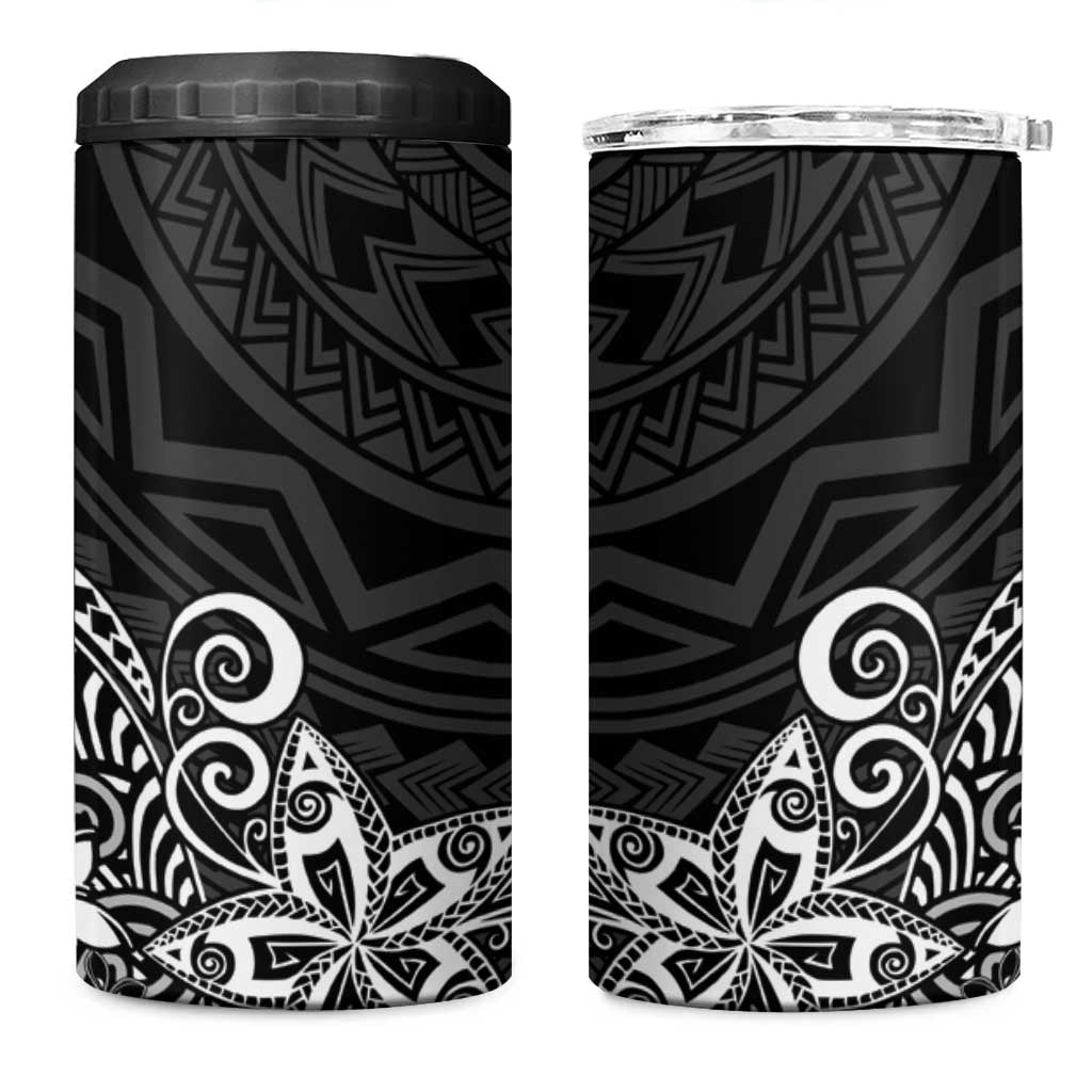Hawaii 4 in 1 Can Cooler Tumbler Plumeria Black Curves LT7 One Size: 16 oz Black - Polynesian Pride