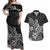 Polynesia Couples Matching Off Shoulder Maxi Dress and Hawaiian Shirt Plumeria Black Curves LT7 Black - Polynesian Pride