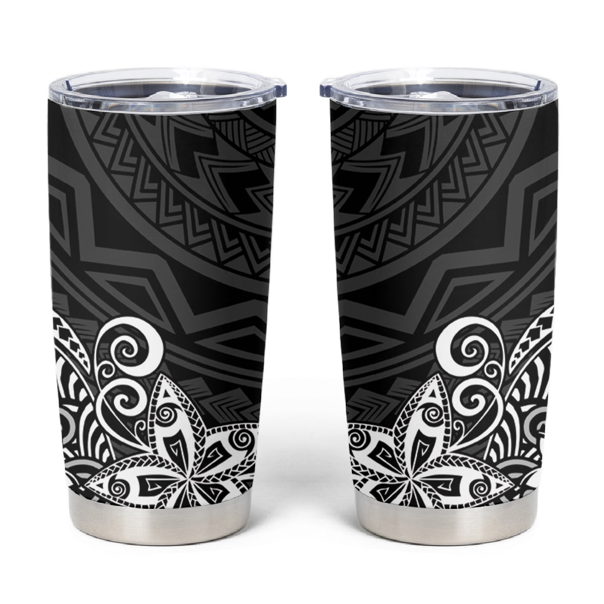 Hawaii Tumbler Cup Plumeria Black Curves LT7 Black - Polynesian Pride