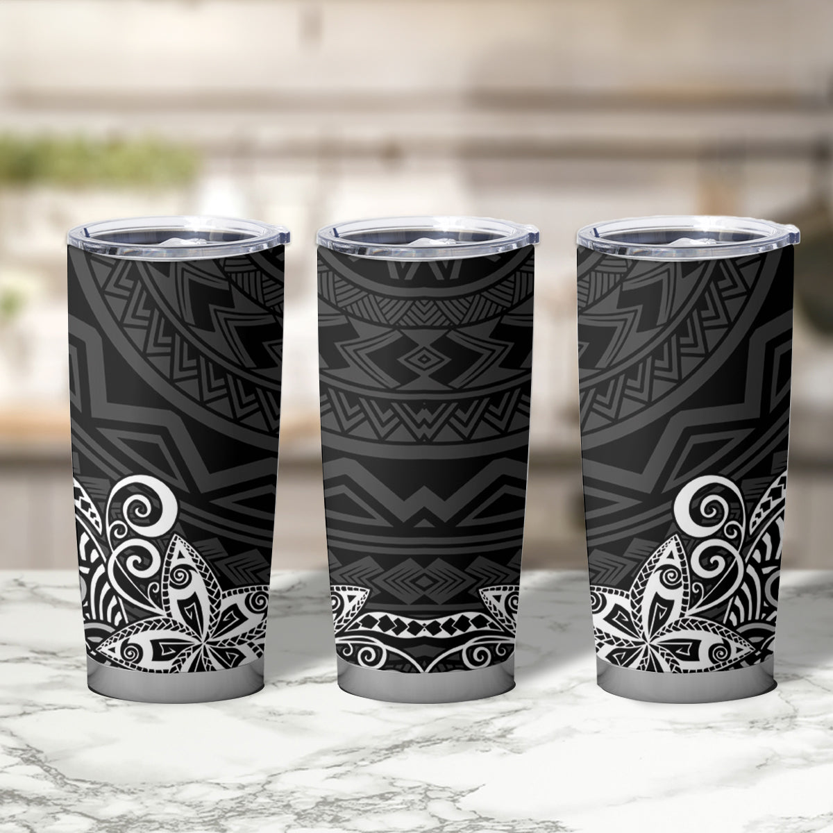Hawaii Tumbler Cup Plumeria Black Curves LT7 - Polynesian Pride