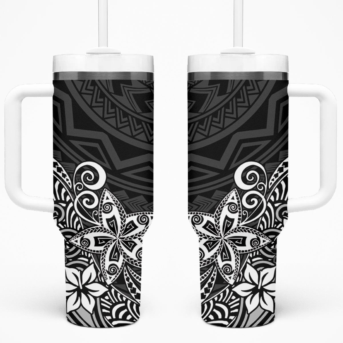 Hawaii Tumbler With Handle Plumeria Black Curves LT7 One Size: 40 oz Black - Polynesian Pride