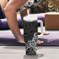 Hawaii Tumbler With Handle Plumeria Black Curves LT7 - Polynesian Pride