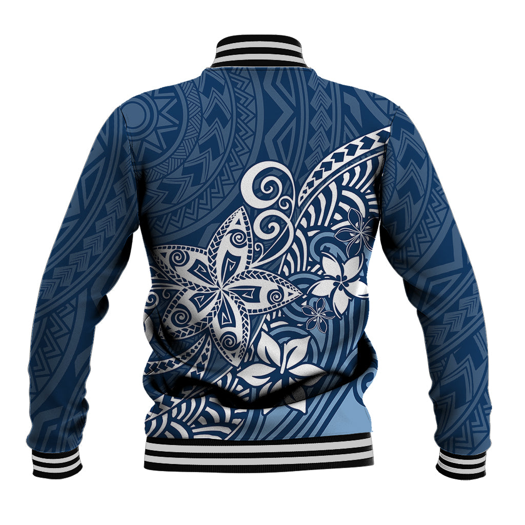 Polynesia Baseball Jacket Plumeria Blue Curves LT7 - Polynesian Pride