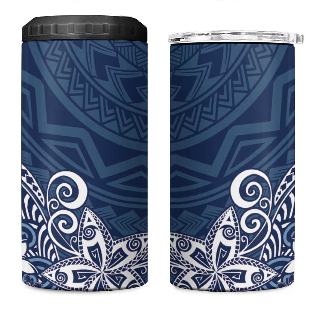 Hawaii 4 in 1 Can Cooler Tumbler Plumeria Navy Curves LT7 One Size: 16 oz Blue - Polynesian Pride