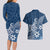 Polynesia Couples Matching Long Sleeve Bodycon Dress and Hawaiian Shirt Plumeria Blue Curves LT7 - Polynesian Pride