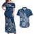 Polynesia Couples Matching Off Shoulder Maxi Dress and Hawaiian Shirt Plumeria Blue Curves LT7 Blue - Polynesian Pride