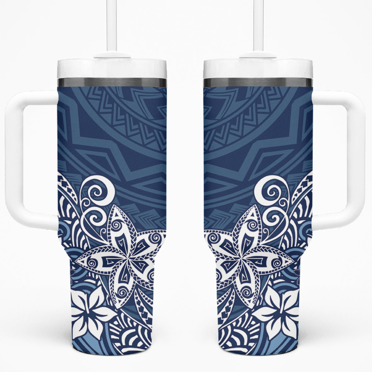 Hawaii Tumbler With Handle Plumeria Navy Curves LT7 One Size: 40 oz Blue - Polynesian Pride