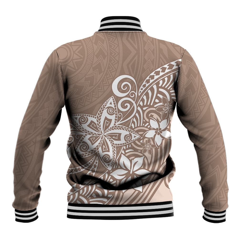 Polynesia Baseball Jacket Plumeria Beige Curves LT7 - Polynesian Pride