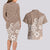 Polynesia Couples Matching Long Sleeve Bodycon Dress and Hawaiian Shirt Plumeria Beige Curves LT7 - Polynesian Pride