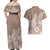 Polynesia Couples Matching Off Shoulder Maxi Dress and Hawaiian Shirt Plumeria Beige Curves LT7 - Polynesian Pride