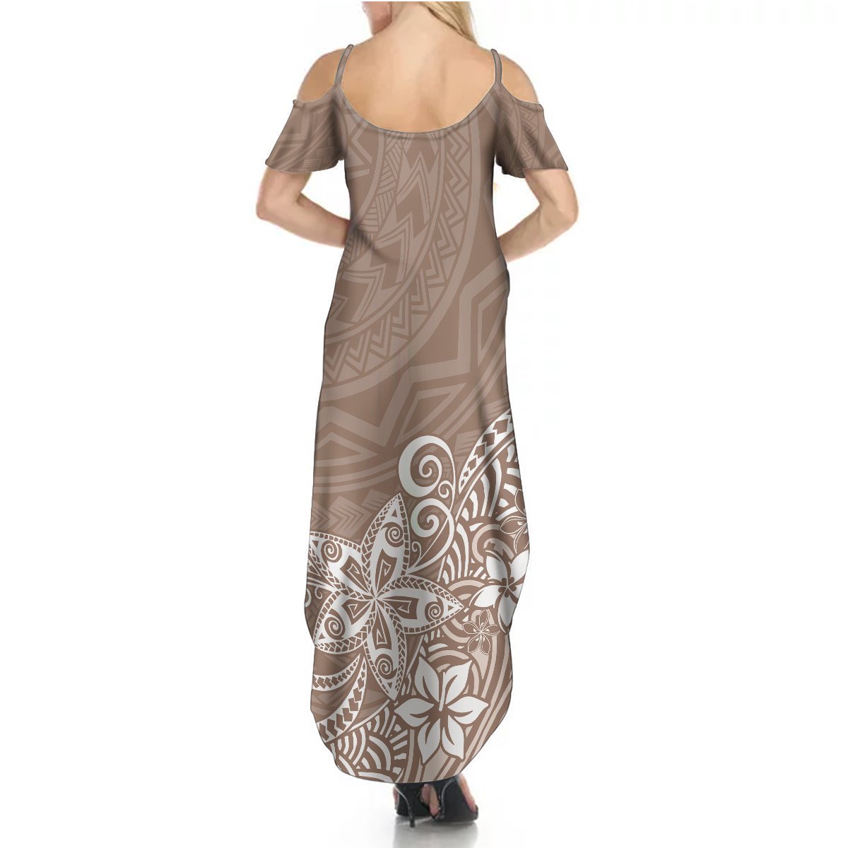 Polynesia Summer Maxi Dress Plumeria Beige Curves LT7 - Polynesian Pride
