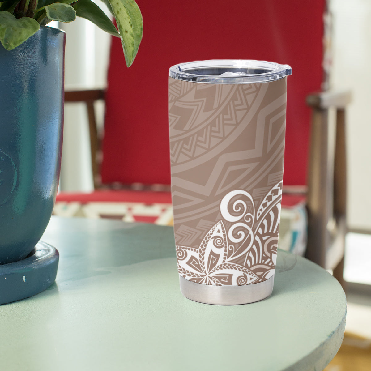 Hawaii Tumbler Cup Plumeria Beige Curves LT7 - Polynesian Pride