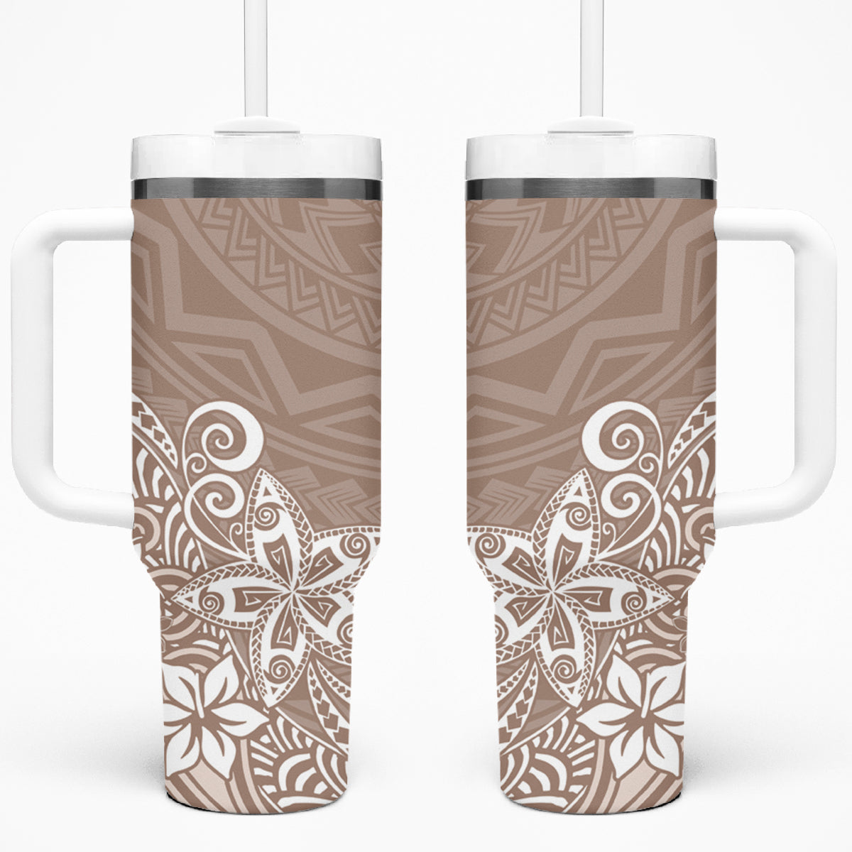 Hawaii Tumbler With Handle Plumeria Beige Curves LT7 One Size: 40 oz Beige - Polynesian Pride