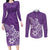 Polynesia Couples Matching Long Sleeve Bodycon Dress and Long Sleeve Button Shirts Plumeria Purple Curves LT7 Purple - Polynesian Pride