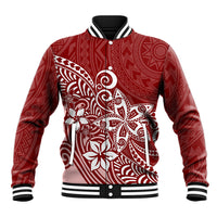 Polynesia Baseball Jacket Plumeria Red Curves LT7 Unisex Red - Polynesian Pride