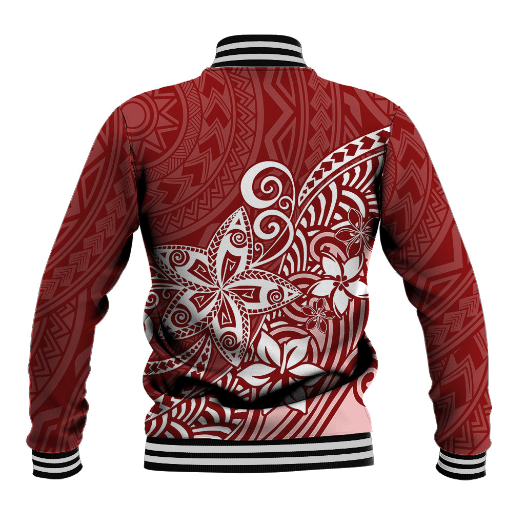 Polynesia Baseball Jacket Plumeria Red Curves LT7 - Polynesian Pride