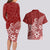 Polynesia Couples Matching Long Sleeve Bodycon Dress and Hawaiian Shirt Plumeria Red Curves LT7 - Polynesian Pride