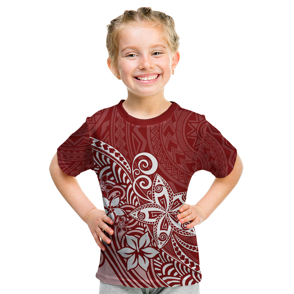 Polynesia Kid T Shirt Plumeria Red Curves LT7 Red - Polynesian Pride