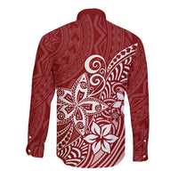 Polynesia Long Sleeve Button Shirt Plumeria Red Curves LT7 - Polynesian Pride