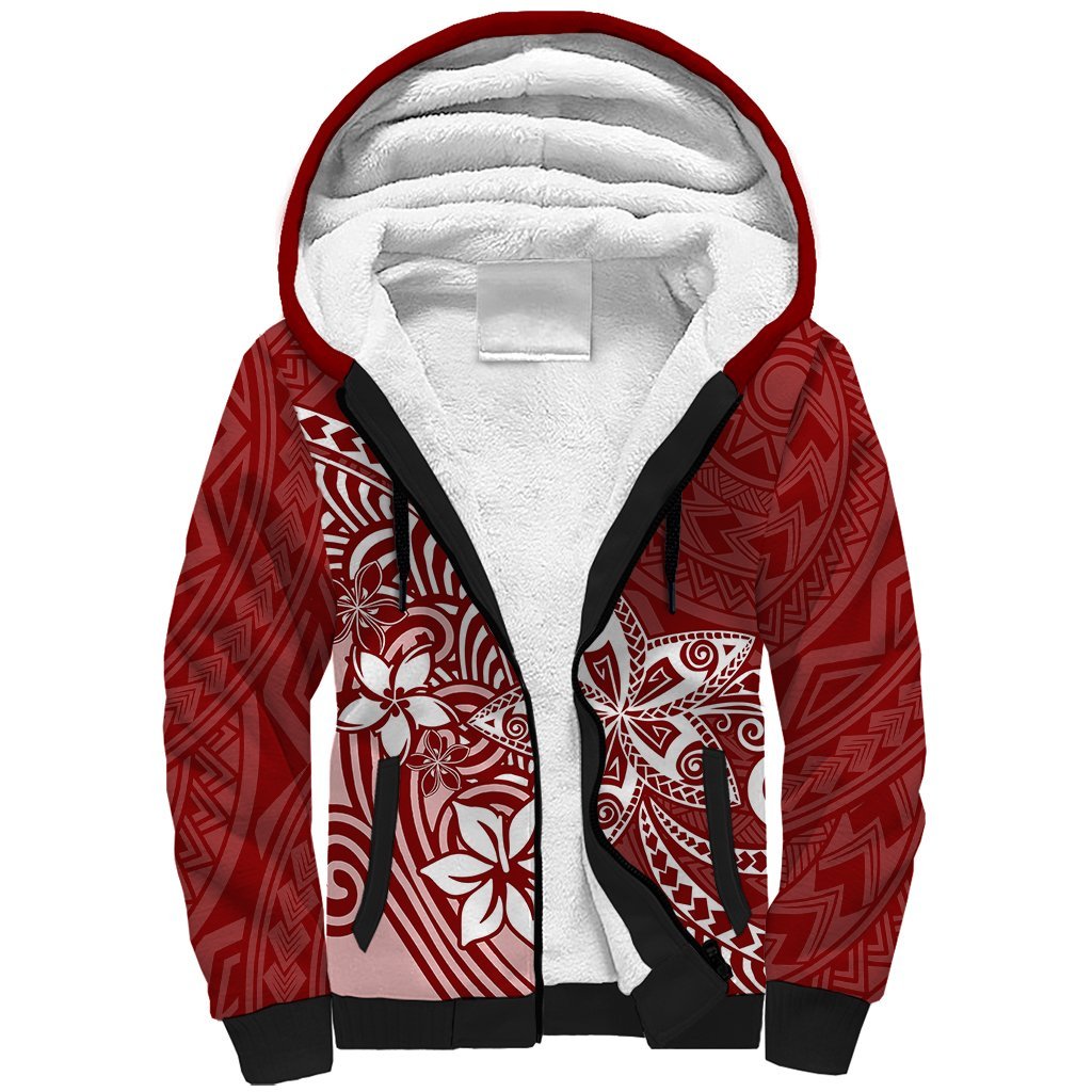 Polynesia Sherpa Hoodie Plumeria Red Curves LT7 Unisex Red - Polynesian Pride