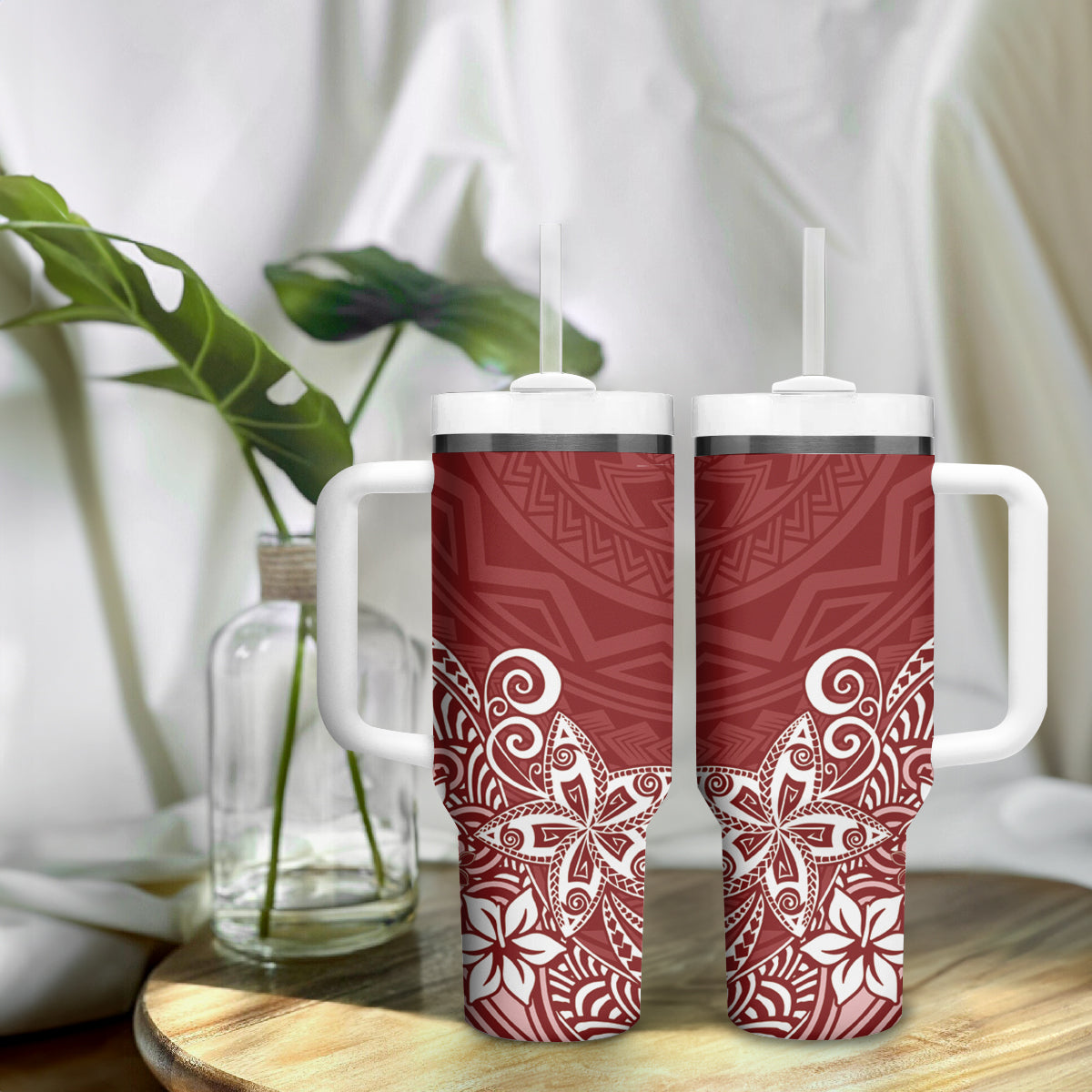 Hawaii Tumbler With Handle Plumeria Red Curves LT7 - Polynesian Pride