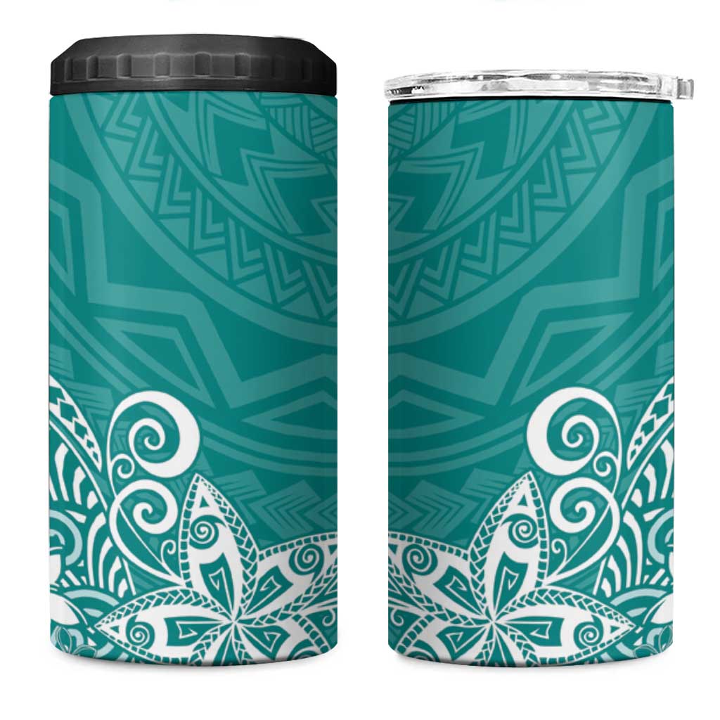Hawaii 4 in 1 Can Cooler Tumbler Plumeria Teal Curves LT7 One Size: 16 oz Teal - Polynesian Pride