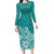 Polynesia Long Sleeve Bodycon Dress Plumeria Teal Curves LT7 Long Dress Teal - Polynesian Pride