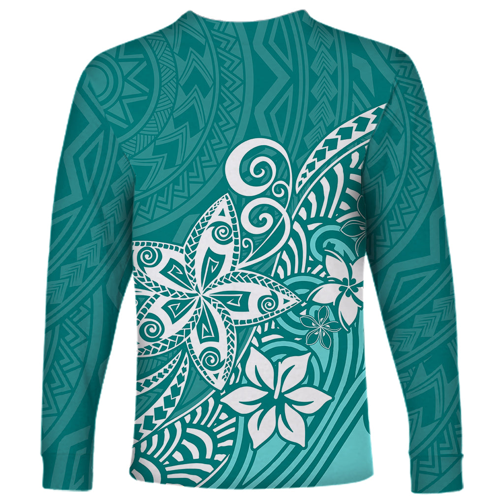 Polynesia Long Sleeve Shirt Plumeria Teal Curves LT7 - Polynesian Pride