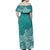 Polynesia Off Shoulder Maxi Dress Plumeria Teal Curves LT7 - Polynesian Pride