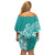 Polynesia Off Shoulder Short Dress Plumeria Teal Curves LT7 - Polynesian Pride