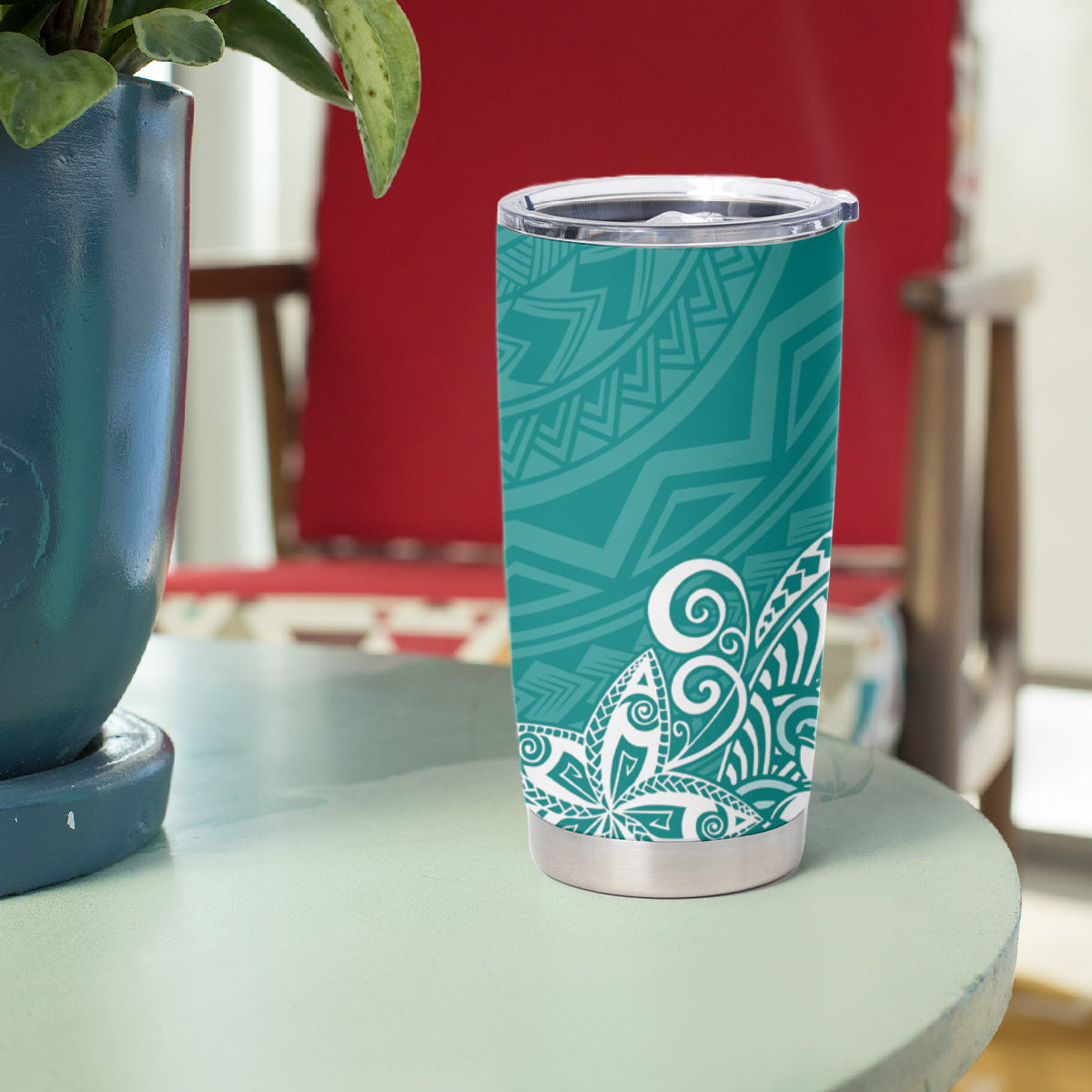 Hawaii Tumbler Cup Plumeria Teal Curves LT7 - Polynesian Pride