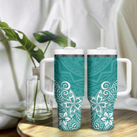 Hawaii Tumbler With Handle Plumeria Teal Curves LT7 - Polynesian Pride