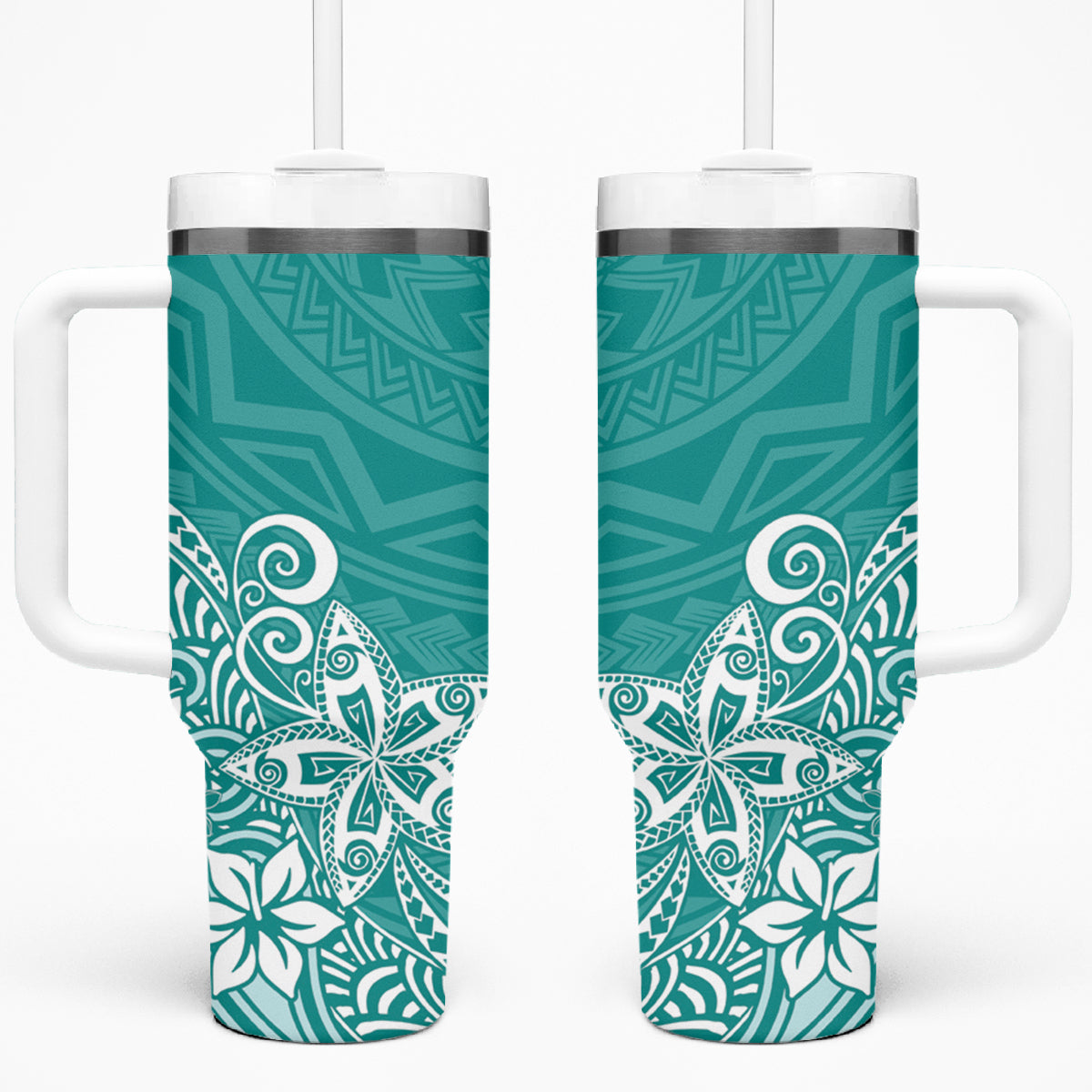 Hawaii Tumbler With Handle Plumeria Teal Curves LT7 One Size: 40 oz Teal - Polynesian Pride