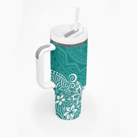 Hawaii Tumbler With Handle Plumeria Teal Curves LT7 - Polynesian Pride