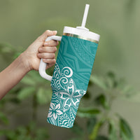 Hawaii Tumbler With Handle Plumeria Teal Curves LT7 - Polynesian Pride