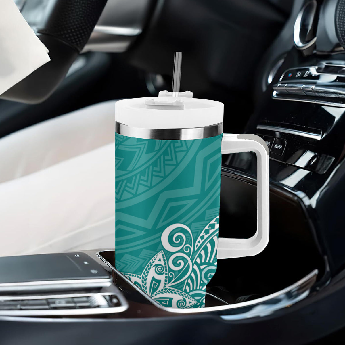 Hawaii Tumbler With Handle Plumeria Teal Curves LT7 - Polynesian Pride