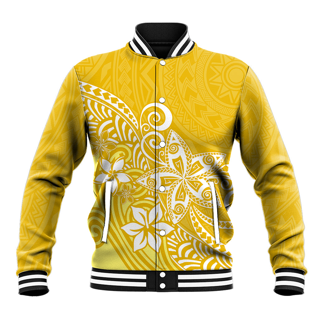 Polynesia Baseball Jacket Plumeria Yellow Curves LT7 Unisex Yellow - Polynesian Pride