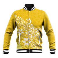 Polynesia Baseball Jacket Plumeria Yellow Curves LT7 Unisex Yellow - Polynesian Pride