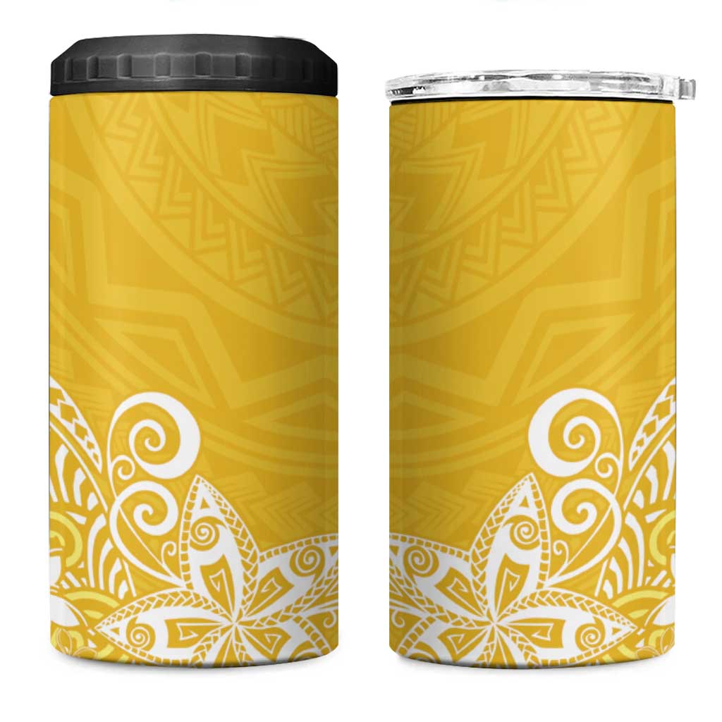 Hawaii 4 in 1 Can Cooler Tumbler Plumeria Yellow Curves LT7 One Size: 16 oz Yellow - Polynesian Pride