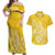 Polynesia Couples Matching Off Shoulder Maxi Dress and Hawaiian Shirt Plumeria Yellow Curves LT7 Yellow - Polynesian Pride