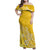 Hawaii Family Matching Outfits Polynesia Off Shoulder Maxi Dress And Shirt Family Set Clothes Plumeria Yellow Curves LT7