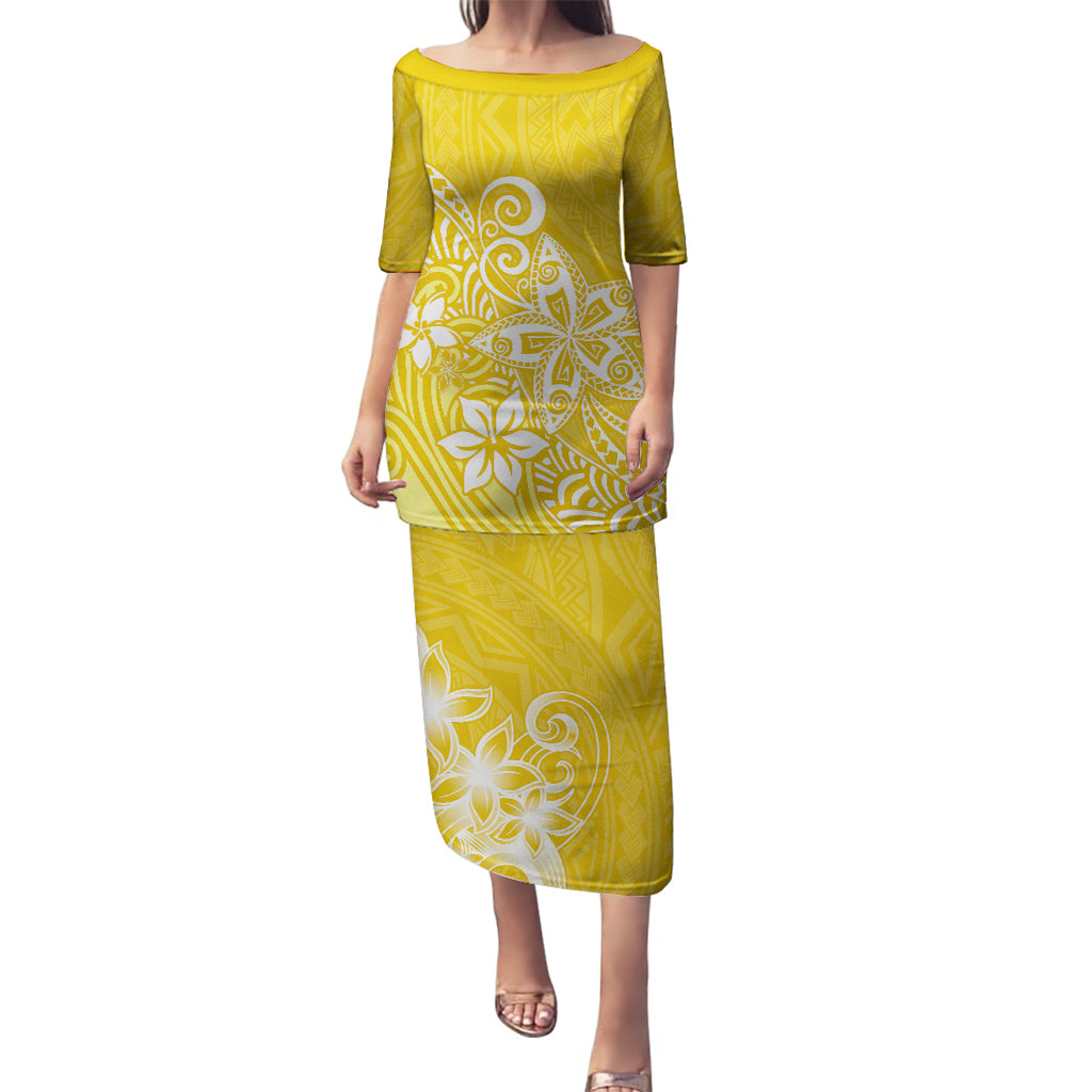 Polynesia Puletasi Plumeria Yellow Curves LT7 Long Dress Yellow - Polynesian Pride