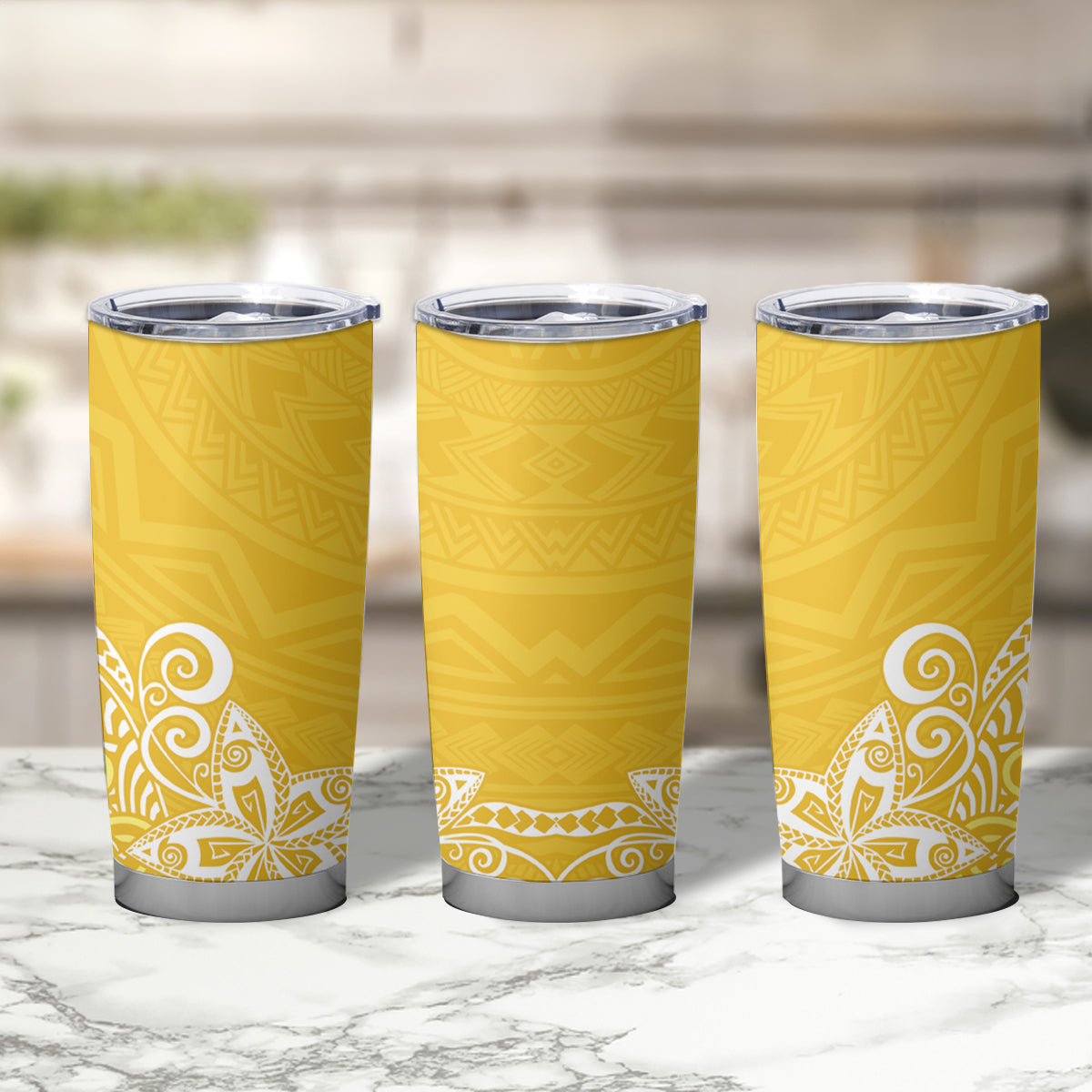 Hawaii Tumbler Cup Plumeria Yellow Curves LT7 - Polynesian Pride