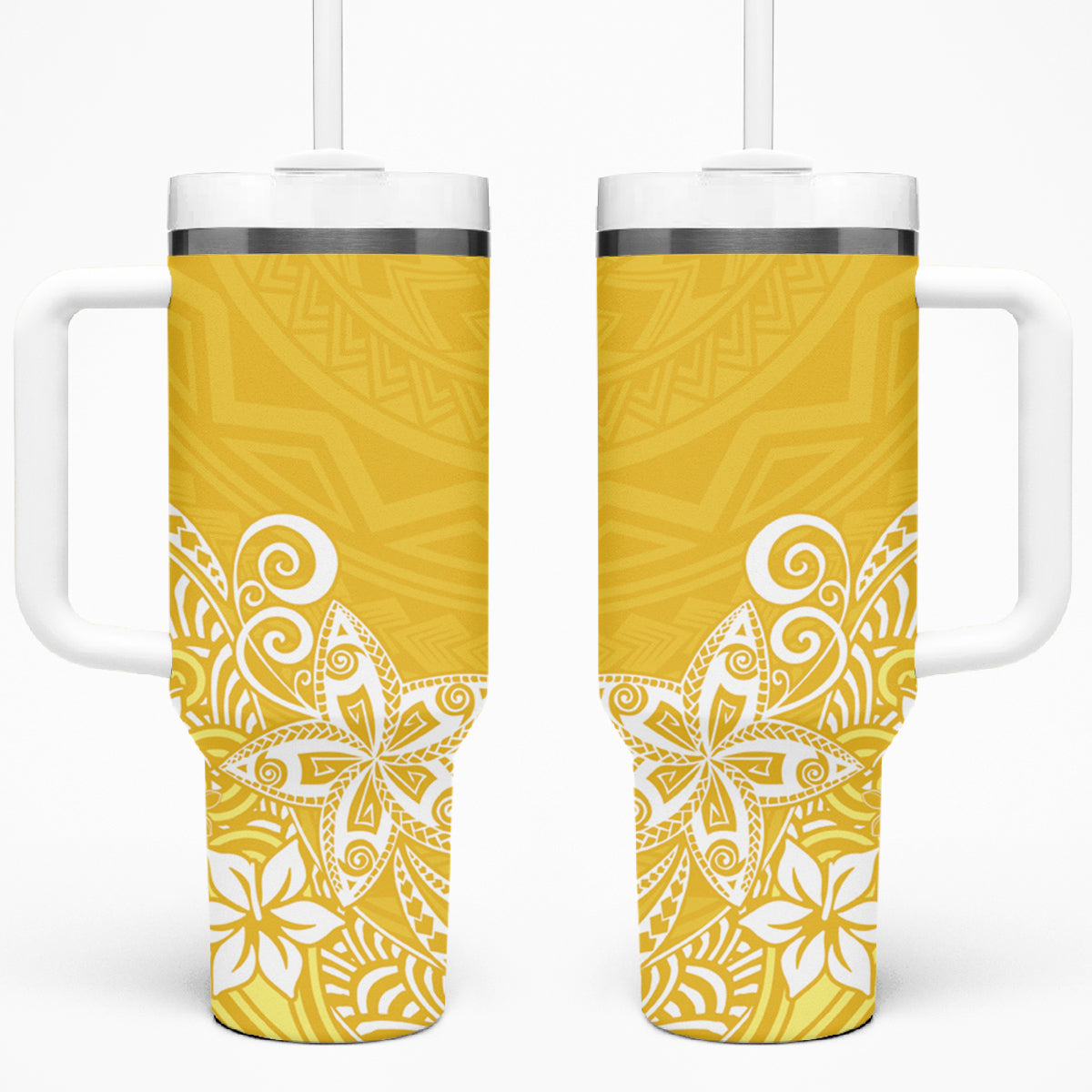 Hawaii Tumbler With Handle Plumeria Yellow Curves LT7 One Size: 40 oz Yellow - Polynesian Pride