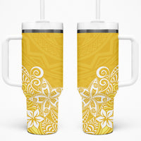 Hawaii Tumbler With Handle Plumeria Yellow Curves LT7 One Size: 40 oz Yellow - Polynesian Pride